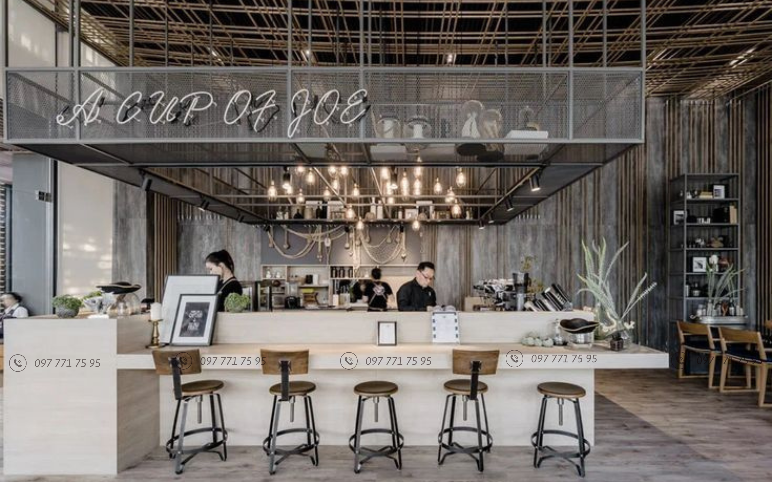 Nội thất quán cà phê phong cách công nghiệp